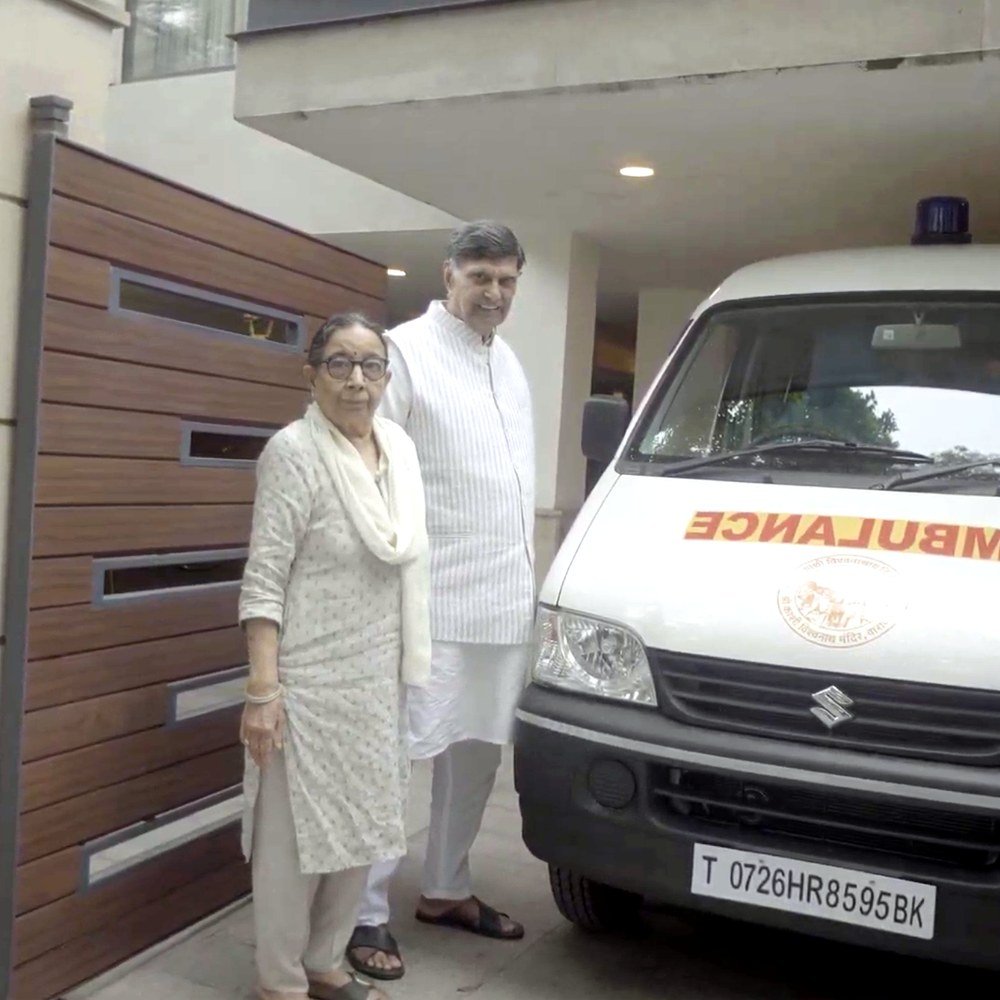 The ambulance with members of the Goel family